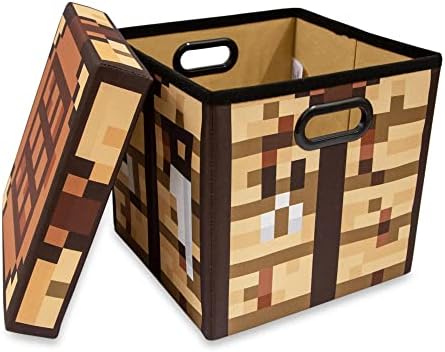 Minecraft Crafting Table 13-Inch Storage Bin Chest With Lid | Foldable Fabric Basket Container, Cube Organizer With Handles, Cubby For Shelves, Closet | Home Decor Essentials, Video Game Gifts - Image 2