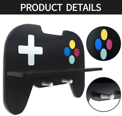 Game Room Decor, Black Gaming Floating Shelf, Game Controller Wall Shelf - Image 4