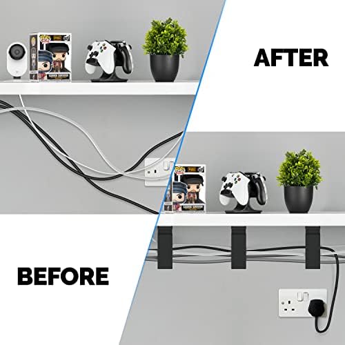 3pc VHB Cable Organizer Holder, for Heavy Cables, PC Cords & Wires with Strong Adhesive, Under Desk Mount Management System - (Black) XL - Image 6