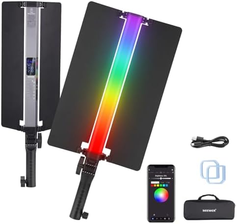 NEEWER RGB2 LED Tube Light Stick with Metal Barndoor, Handle, Touch Bar/APP/2.4G Control, Rechargeable Magnetic Handheld RGB Video Light, 2500K-10000K CRI98+ Dimmable Photography Lighting, 18 Scenes by Neewer