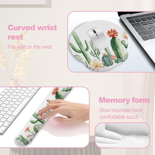Cactus Succulent Greenery Flower Keyboard Wrist Rest Pad and Mouse Pad Wrist Support Set,3-in-1 Ergonomic Mouse Pad with Non-Slip Rubber Base for Home Office Game Computers Desk, - Image 4