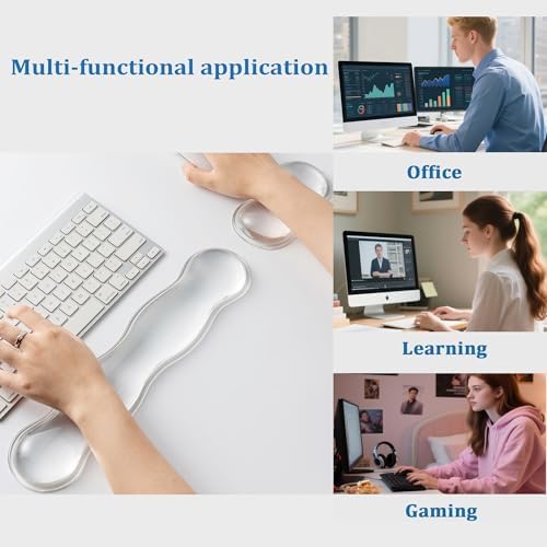 Gel Keyboard Wrist Rest Set, Clear Wrist Rest for Keyboard and Mouse, Ergonomic Keyboard Mouse Wrist Rest for Typing Pain Relief, Suitable for Office, Gaming, Computer, Laptop - Transparent - Image 6