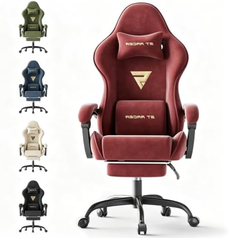 Ferghana Ergonomic Velvet Gaming Chair with Massage, Footrest & Reclining High Back, Racing Style Computer Desk Chair for Adults, Home Office Use, Red by FerghanaGamingChair