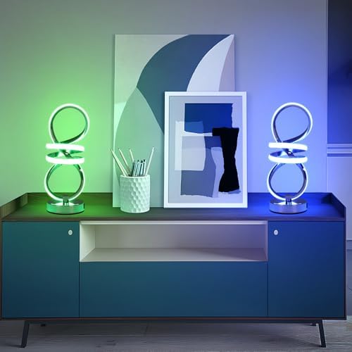 EIDISUNY RGB Spiral Table Lamp, Modern LED Table Lamp, Chrome Cool Bedside Lamps, 7 Colors & 10 Light Modes Touch Dimmable LED Nightstand Lamp with USB/Type C for Bedroom, Living Room,Silver - Image 7