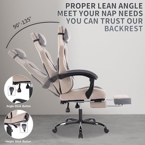Leather Ergonomic Gaming Chair with Footrest, Comfy Grey Gaming Chair with Comfortable Headrest & Lumbar Support for Adults Kids Women Men Boys, 300 LBS Capacity (Grey) - Image 3