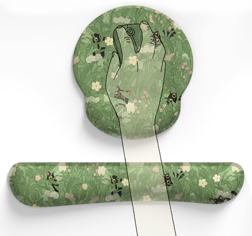 Cute Flower Mouse Pad Wrist Support Ergonomic Green Hide Out Cat, Keyboard Mouse Wrist Rest Non-Slip Gel Anime Kawaii 3D Mouse Pads Wrist Pad,Easy Typing,Pain Relief, Comfortable Computer Mouse Pad. - Image 4