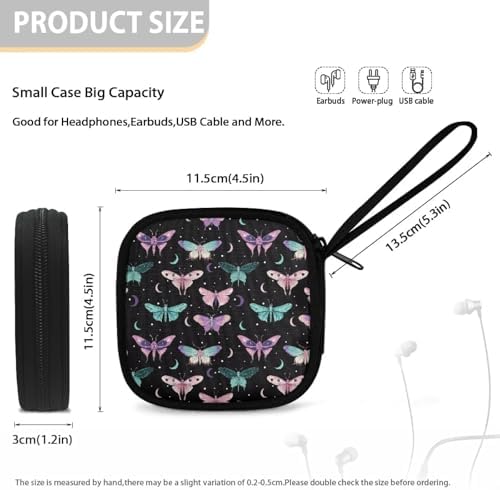 Butterfly and Moon Headphone Carrying Case Storage Bag Pouch for Bluetooth Wireless Headphones, Cords, Cable, Earbuds, Charger, USB Flash Driver, MP3 - Image 5