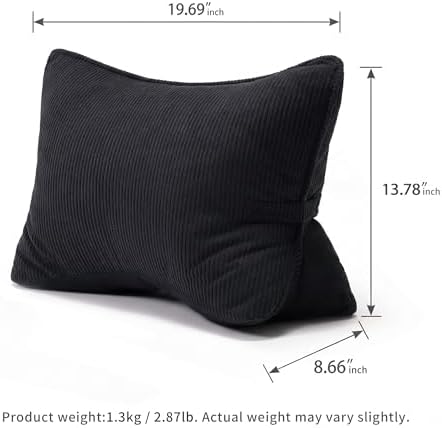 Pat. Pend. Corduroy Lumbar Support Pillow for Sitting, Triangle Cushion for Sofa, Couch or Bed, Reading Pillow for Gaming, Watching TV & Relaxing, Lamp Black - Image 5