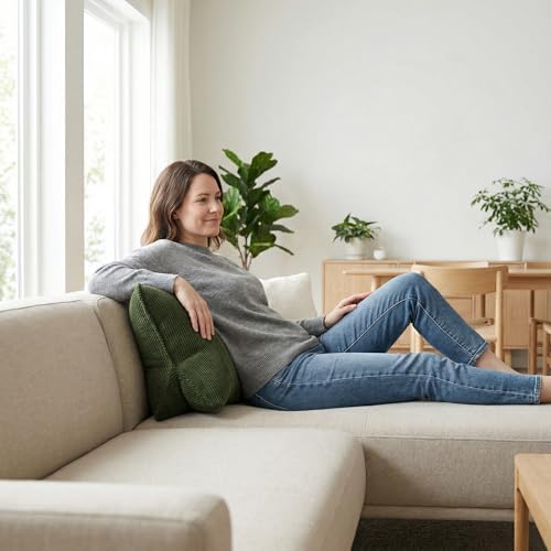 Pat. Pend. Corduroy Ergonomic Lumbar Support Pillow for Sitting Support, Triangle Back Cushion for Sofa, Armchair & Bed, Washable Cover, Avocado Green - Image 4