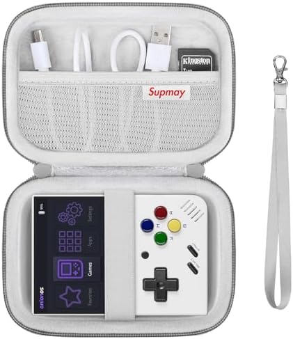 Supmay Carrying Case for Miyoo Mini Plus OnionOS Handheld Game Console, Retro Gaming Console Storage Holder Travel Bag with Mesh Pocket for USB-C Cable, TF-Card Reader, Instruction, Grey by Supmay
