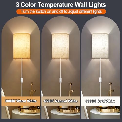 Yunaking Plug in Wall Sconces Set of Two Wall Lights with On/Off Switch - Image 2