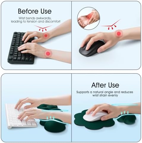 Cloud Wrist Rest Keyboard Cushion and Cloud Mouse Pad, Dark Green | 4-in-1 Ergonomic Cloud Keyboard Wrist Rest Set, Memory Foam, Arm Support for Palm, Cute Desk Accessory for PC Gaming Setup - Image 3
