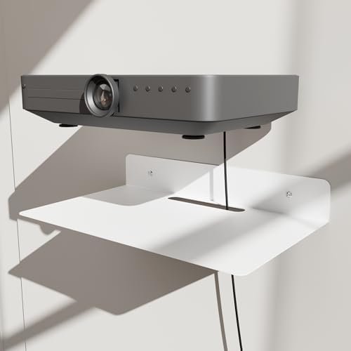 Floating Metal Wall Mount Shelf,Shelf for Projector,TV Cable Box,Router,Speaker,Sound Bar,Camera,Gaming,Decor Display (White, 12.6" x 7.9") by WelcometoPzewMo