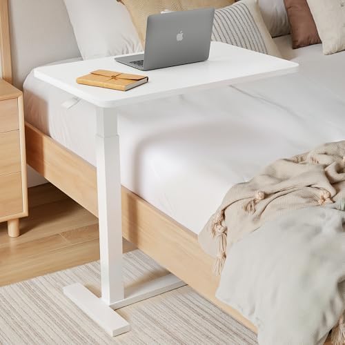 Overbed Bedside Table with Hidden Casters, Adjustable Hospital & Home Use Bed Table, Rolling Laptop Table, Movable Standing Desk, White - Image 7
