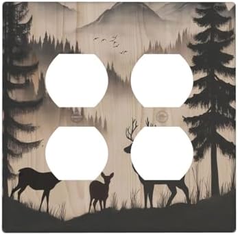 Decorative Switch Plate Covers Rustic Black Deer Elk Brown Wood Board Pine Tree 2-Gang Duplex Light Switch Covers Gfci Wall Plate Electrical Receptacle Switchplate Plug Faceplate Decor by JOOJIAO