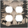 Decorative Switch Plate Covers Rustic Black Deer Elk Brown Wood Board Pine Tree 2-Gang Duplex Light Switch Covers Gfci Wall Plate Electrical Receptacle Switchplate Plug Faceplate Decor by JOOJIAO