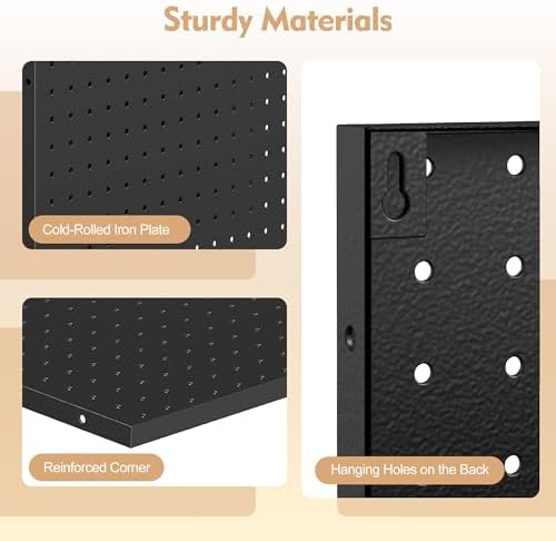 Metal Pegboard Organizer 4 Pack 15.7'' x 11.8'' Black Wall Control Pegboard Peg Board Panels for Garage Gaming Room Home Entryway Kitchen (No Accessories) - Image 7