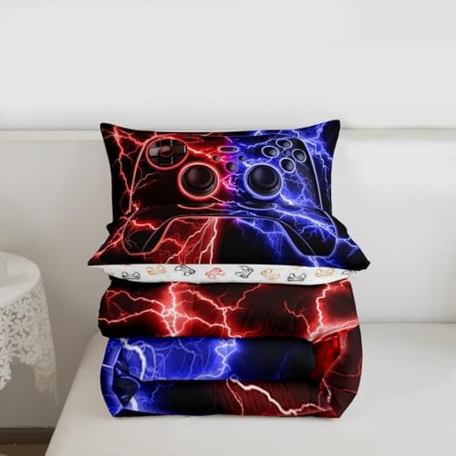 Erosebridal Gaming Comforter Set Gamer Girl Toddler Bedding Set, Video Game Consoles Comforter Red Blue Lightning Quilt,Gaming Decor for Boys Bedroom - Image 7