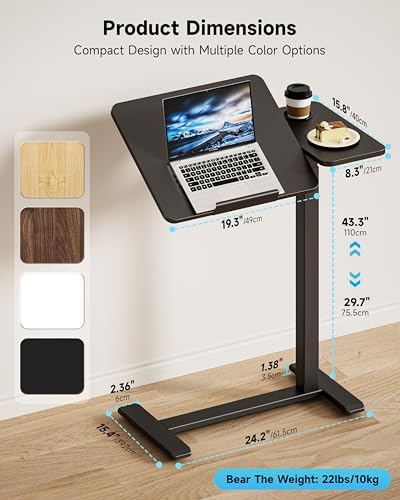 BZIUM Overbed Bedside Table with Hidden Wheels, Adjustable Medical Tilt Top Hospital Bed Table Over The Bed, Rolling Desk Mobile Standing Desk (27.6x15.8, Black) - Image 3