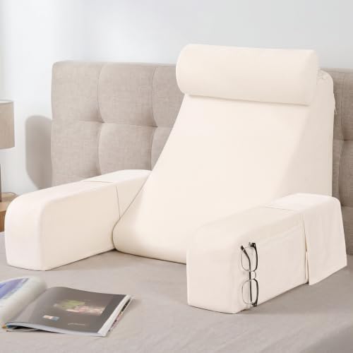 ENITYA 19" Reading Pillow for Bed with Firm Back Support & Big Pockets by ENITYA
