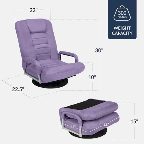 Best Choice Products Swivel Gaming Chair 360 Degree Multipurpose Floor Chair Rocker for TV, Reading, Playing Video Games w/Lumbar Support, Armrest Handles, Adjustable Foldable Backrest - Light Purple - Image 3