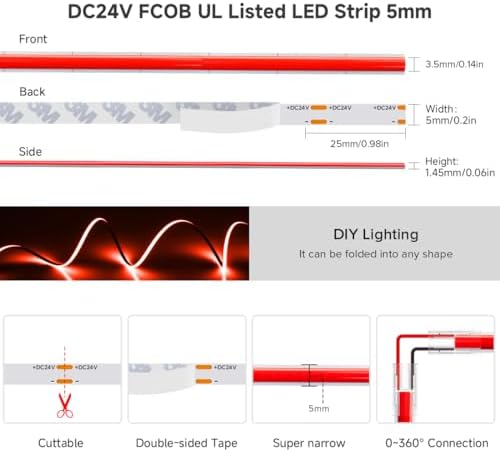 BTF-LIGHTING UL Listed Red Color 5mm Width FCOB COB LED Strip Light - Image 5