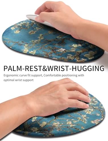 Palm-Rest and Wrist-Hugging Mouse Pad Wrist Rest, Ergonomic Wrist Support with Curve Fitting Cushioned Memory Foam for Carpal Tunnel Pain Relief, 9.9 x 8.3 Inch, Van Gogh Apricot Blossom - Image 3