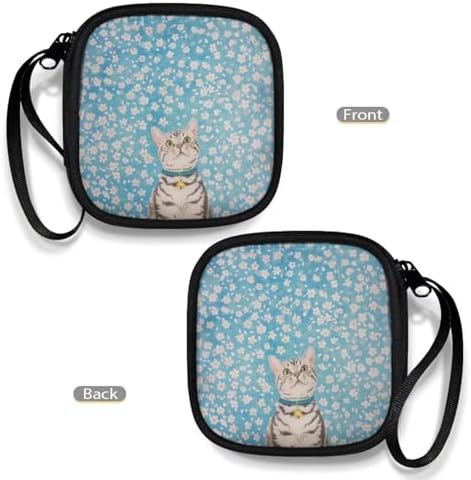 Cat Earbuds Case Portable Earbuds Carrying Case, Portable Earphone Case Phone Accessories Organizer with Handle for SD Card, USB Charging Cable Blue - Image 4