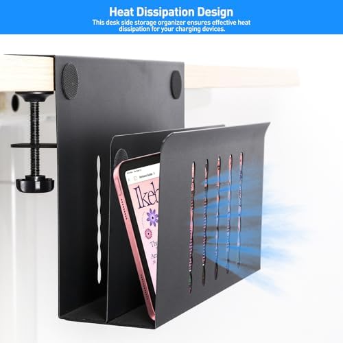 MAXECHO Desk Side Storage, Under Desk Laptop Mount, Table Side Hanging File Organizer, No Drill Clamp On Cable Management Tray, Laptop Holder with Magnetic Pen Holder for Office and Home, Load 22 Lbs - Image 6