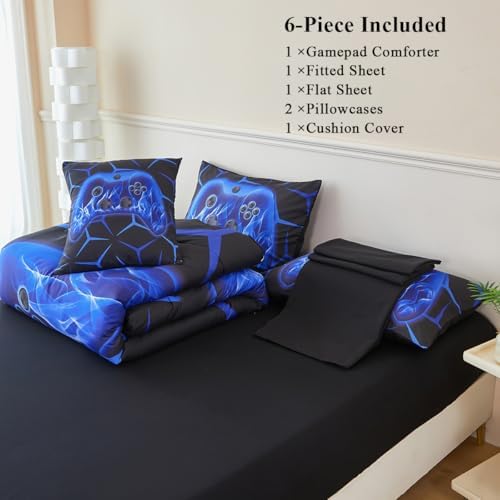 Full Kids Gaming Comforter Set Blue Games Bed in A Bag - Image 4