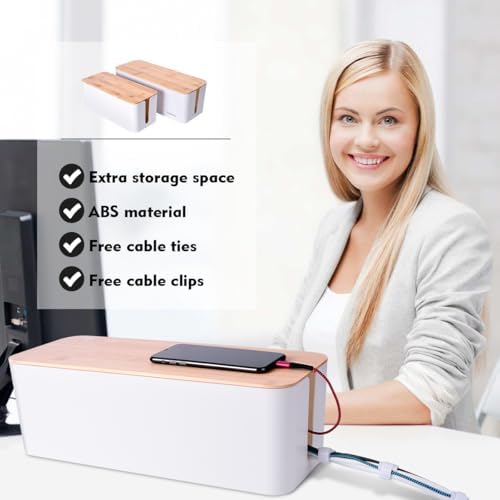 2Pack Cable Management Box,Wooden Style Cord Organizer Cord Hide Box - Image 4