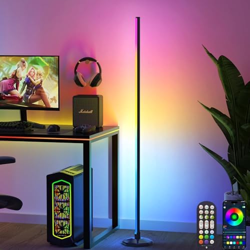 RGB Corner Floor Lamp：Uocub 16 Million DIY Colors & 68+ Scene LED Smart Modern Floor Lamp with Timing, Music Sync, App and Remote Control Standing Lamp for Living Room by Uocub