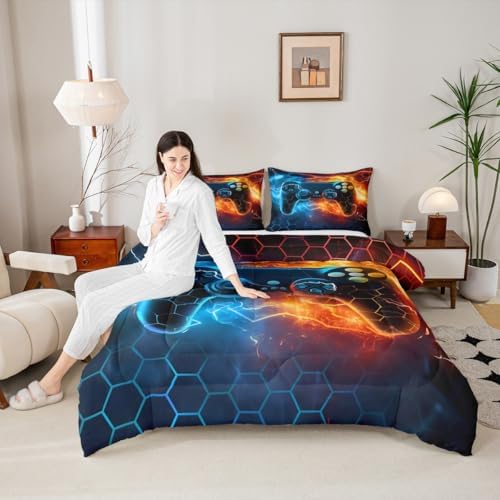 Feelyou Gamer Comforter Set Toddler Size, Gaming Comforter for Kids Boys Girls Light Gamer Bedding Set Game Room Decor Duvet Set 2Pcs - Image 5