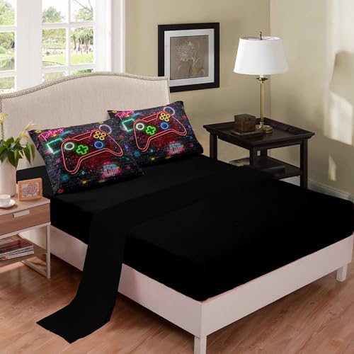 NINENINE Full Size Bedding Sets for Boys 5PCS Gaming Bedding Sets for Boys Bed in A Bag Gaming Comforter Sets (1Comforter, 1Flat Sheet, 1Fitted Sheet, 2Pillowcases)… - Image 2