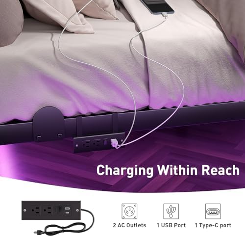 AGXI Floating Bed Frame with LED Lights and Charging Station, 14 Inch King Size Floating BedFrame - Modern King Size Bed Frame Easy Assembly No Box Spring Needed - Image 5
