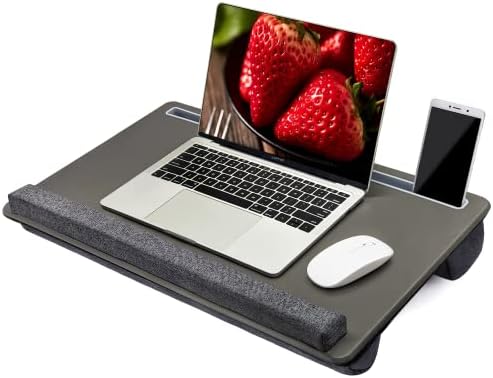 Extra Large Lap Laptop Desk - Full PU Material Mouse Pad Gaming Tray - Portable LapDesk with Phone Holder & Wrist Rest for Notebook, MacBook, Tablet, Bed, Sofa(Gray, Fit Up 17.3-in Laptops) by AUWOD