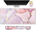 AIMSA Large Gaming Mouse Pad Set, Keyboard Wrist Rest Support Mouse Pad, Ergonomic Memory Foam Multifunctional Extended Desk Mat 35x15.7in Anti-Slip Rubber Base for Office Home, Pink Purple Marble by AIMSA