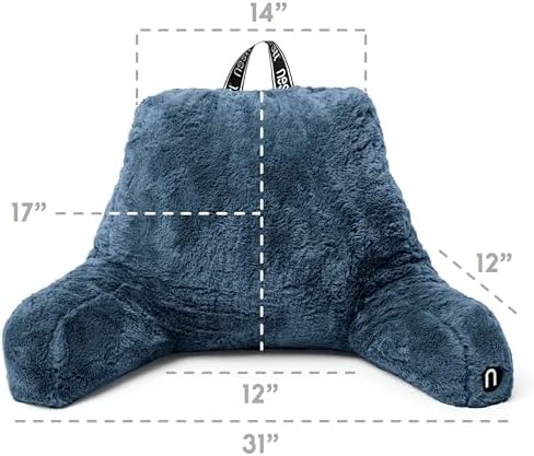 Nestl Fur Reading Pillow, Stylish Back Pillow for Bed Sitting Up, Faux Fur Bed Chair Pillow with Arms, Reading Pillows for Sitting in Bed Adult & Kids, Sit Up Back Support Pillow for Bed Rest - Blue - Image 3