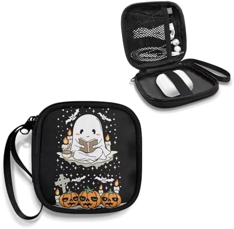 Halloween Ghost Pumpkin Portable Wireless Headphone Case, Earphone Storage Bag Carrying Case, Earbud Holder with Handle - Image 2