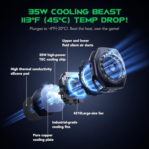 Black Shark Magnetic Phone Cooler 5 Pro - 18 Addressable RGB LEDs, Detachable Grip, APP-Controlled Thermostatic Cooling Fan for iPhone MagSafe/Android/iPad -Gaming/Streaming/Photography - Image 2