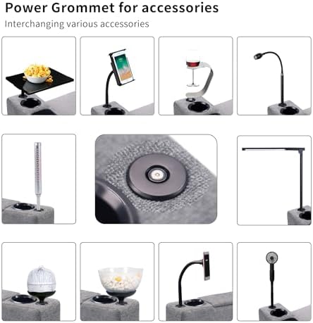 Removable Sofa Armrest with Cup Holder, PU Leather Multifunctional Couch Caddy Storage Arm Rest with Power Wireless Charging Stand & LED Reading Light for Sofa Middle Seat Adjustable - Image 6