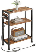 End Table with Charging Station, 3-Tier Side Table for Small Space, Skinny Nightstand with USB/Type C Port and 2 Outlets, Slim Beside Table for Living Room, Bedroom, Balcony, Rustic Brown by VANTIMO