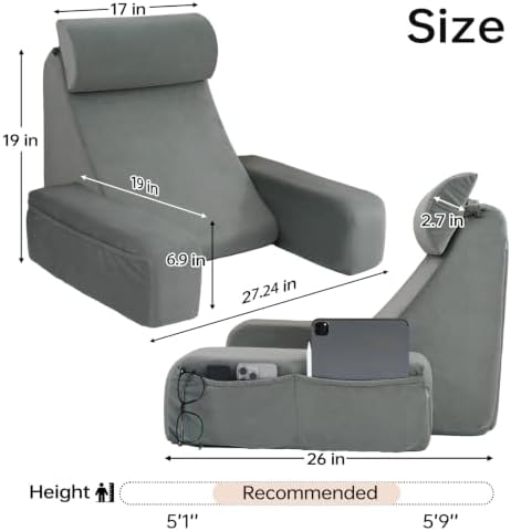 ENITYA 19" Reading Pillow for Bed with Firm Back Support & Big Pockets - Image 6
