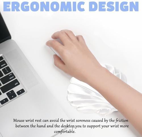 Gel Wrist Rest for Keyboard and Mouse Transparent Shell Keyboard Wrist Rest Ergonomic Cute White Clear Cool Seashell Mouse Wrist Pad Silicone Non-Slip Support for Computer Gaming Home Office - Image 3