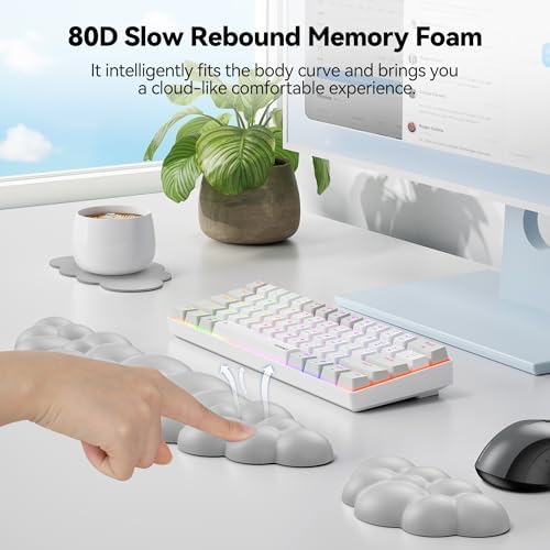 TECKNET Cloud Keyboard Wrist Rest Set, Cloud Wrist Rest with Non-Slip Base, PU Leather Wrist Pad for Keyboard with Ergonomic Memory Foam for Computer Laptop Office Gaming and Pain Relief, Grey - Image 4