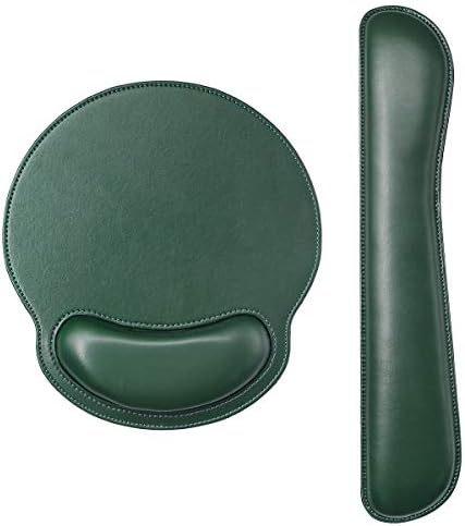 RICHEN Ergonomic PU Leather Keyboard Wrist Rest and Mouse Pad with Wrist Support, Memory Foam Set for Computer/Laptop,Gaming and Office, Comfortable for Easy Typing & Pain Relief (Dark Green) by RICHEN