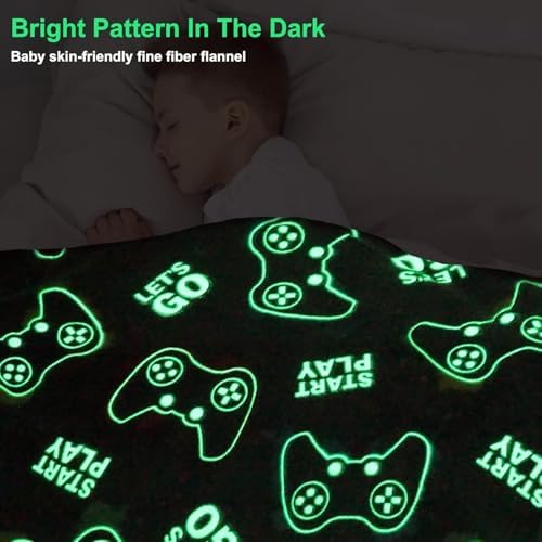 Jekeno Glow in The Dark Gaming Blanket Gamer Game Controller Throw Gift Toys for Boys Adults Men Women Gamepad Presents Birthday Halloween Christmas Bedroom Decor Luminous Blanket Grey 60"x80" - Image 3