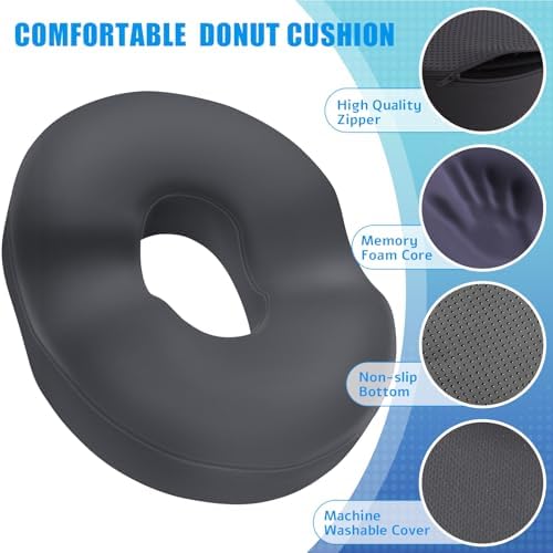 BlissTrends Donut Pillow Seat Cushion, Memory Foam Lifting Cushions | Donut Chair Cushions for Postpartum Pregnancy&Hemorrhoids,Tailbone Pain Relief Cushion for Office&Home Chairs(X-Large/Gray) - Image 3