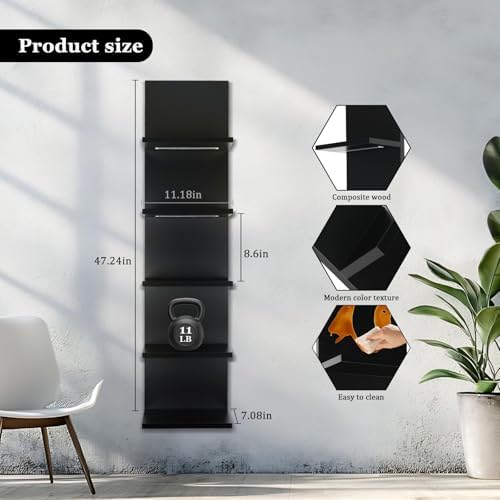 5 Tier Wall Shelf Unit, Black, RGB Lack Shelf with Light - Image 3