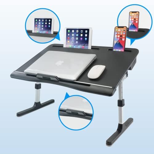KLEAR Laptop Bed Tray Table with PVC Leather Surface, 2 Drawers, Black, XL - Image 6